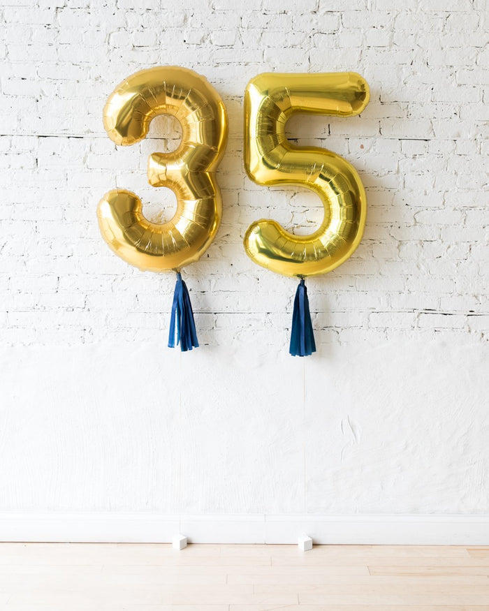 34in Gold Foil Numbers with Navy skirt
