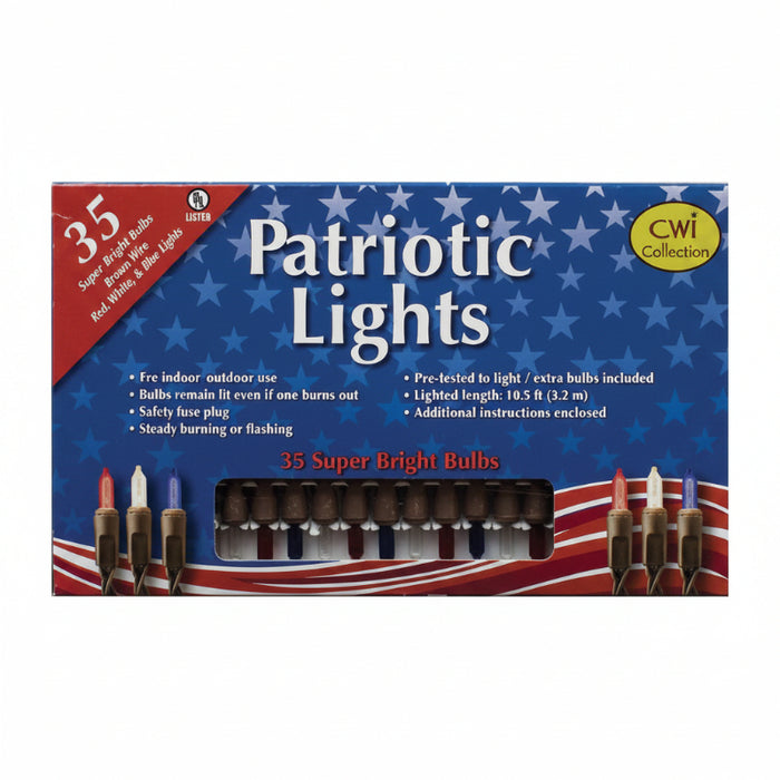 35 ct patriotic red white and blue light string