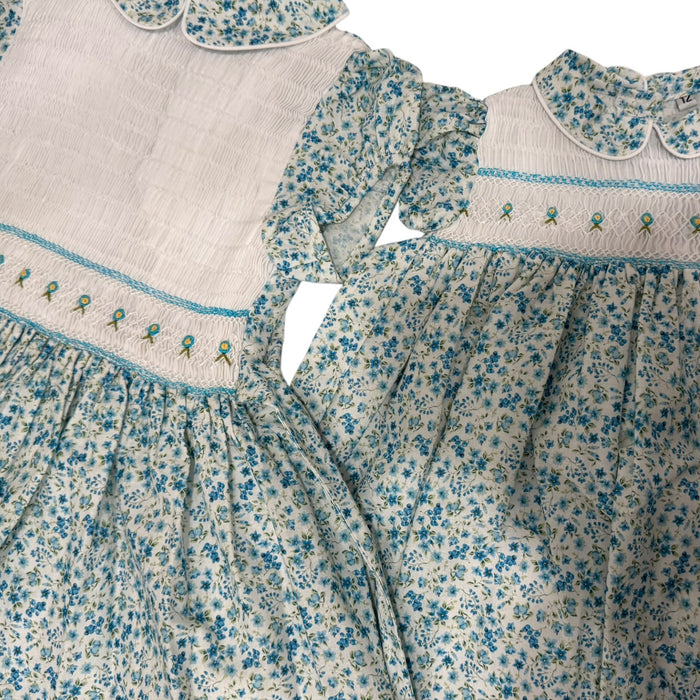 Andrezza Flowers Light Blue Sleeves Handsmocked Girl Dress