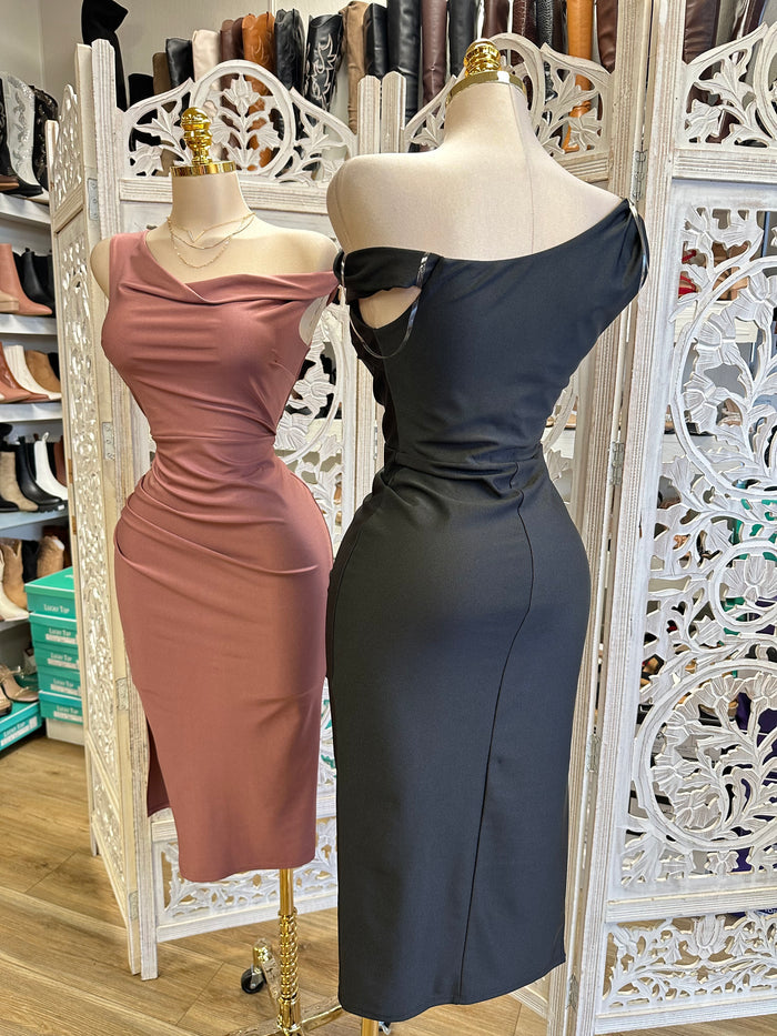 Asymmetrical One Shoulder Dress- Stretchy,Estira