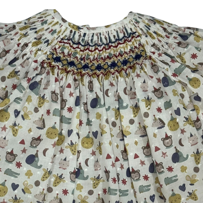 Birthday Animals Hat Handsmocked Long Sleeve Dress