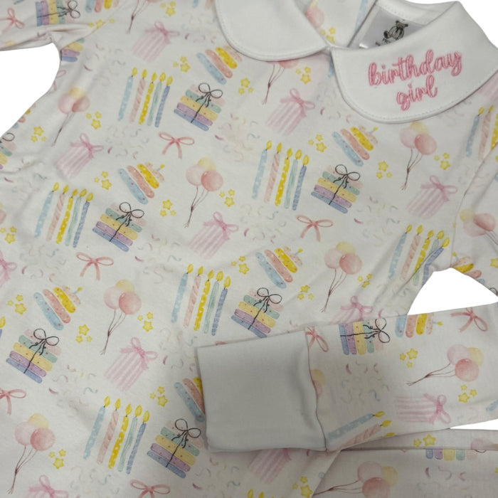 Birthday Girl Embroidered Pima Cotton 2-Pc Set