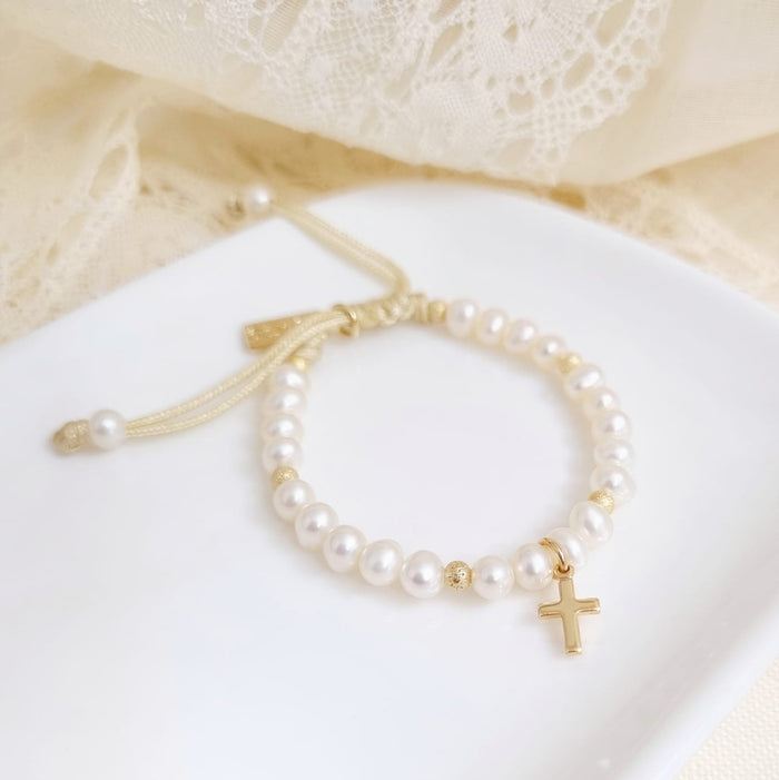 Blessing Cross Bracelet Pearls
