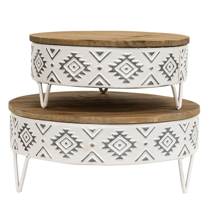 boho metal and wood table risers set of 2