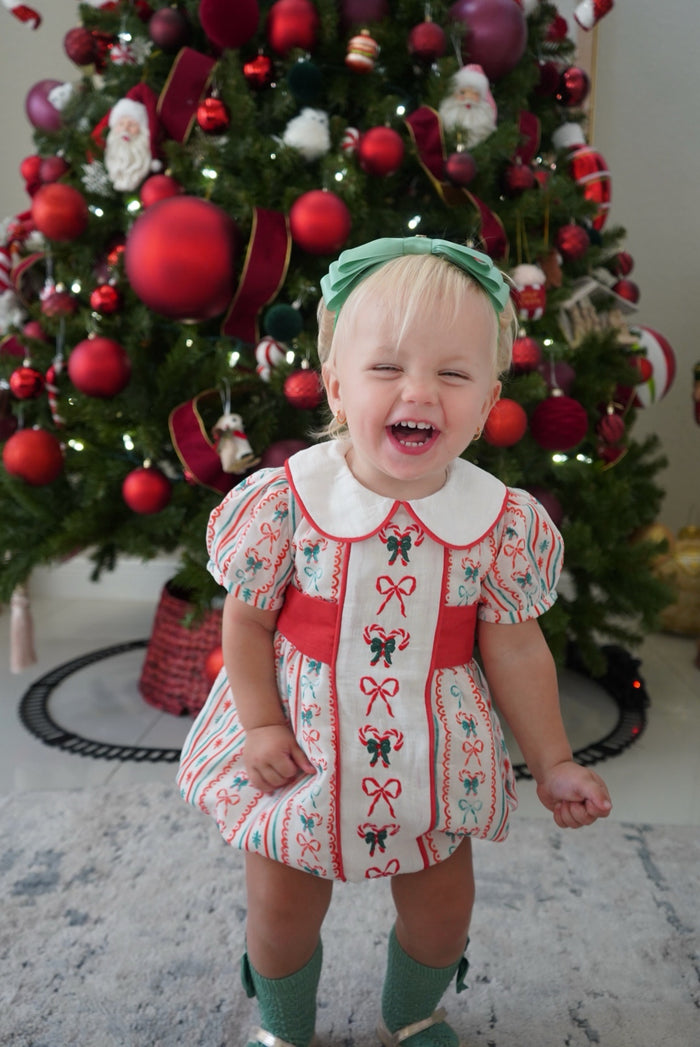 Candy Cane Embroidered Girl Romper
