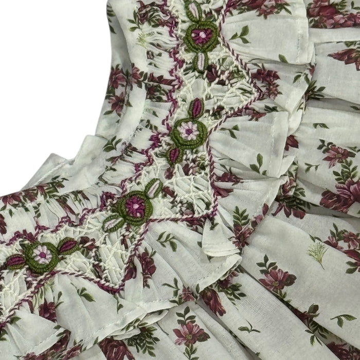 Celia Burgundy Floral Sleeves Handsmocked Dress