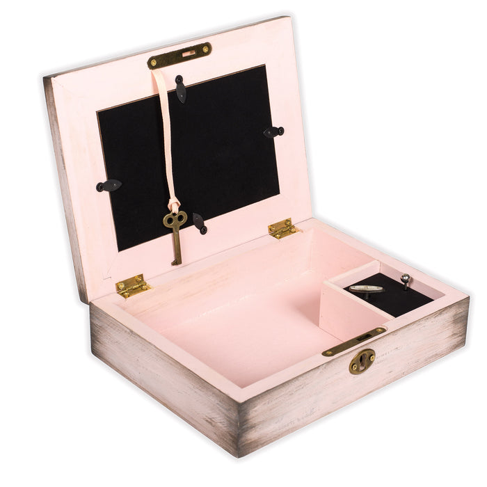 Cottage Garden Sisters Connected Heart Blush Pink Distressed Locket Music Box Plays You Light Up My Life