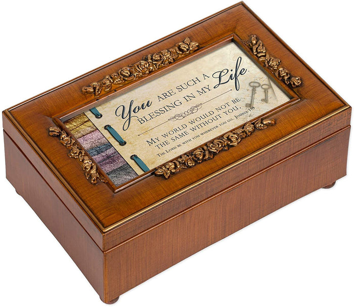 Cottage Garden You are a Blessing in My Life Woodgrain Embossed Jewelry Music Box Plays Amazing Grace