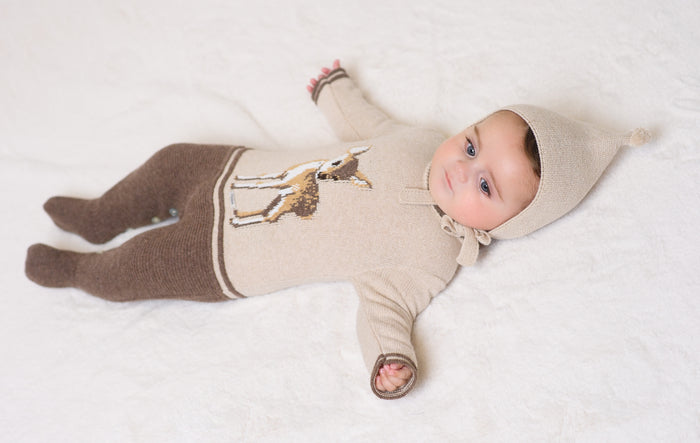 Deer Knitted 2-Piece Babygrow with Bonnet