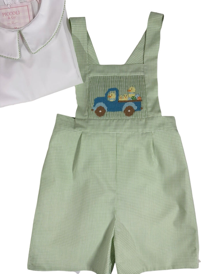 Easter Ducklings Galore Green Handsmocked Boy 2-Pc Set