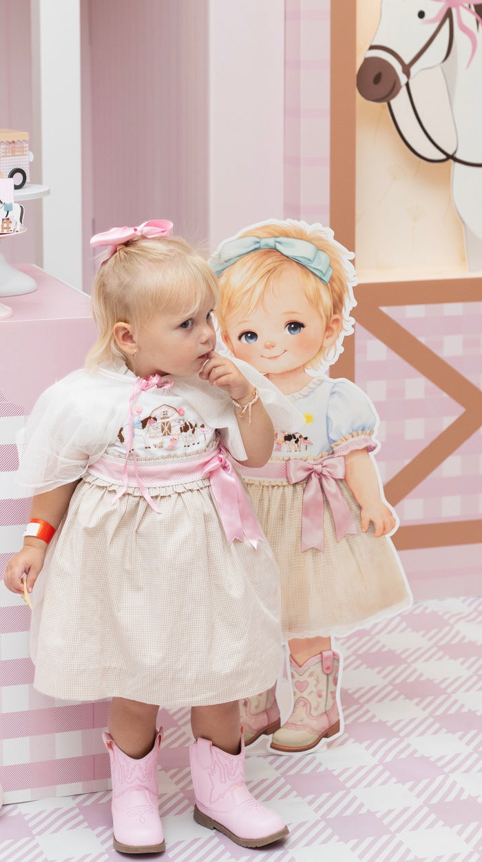 Farm Animals French Knot Embroidered Girl Dress