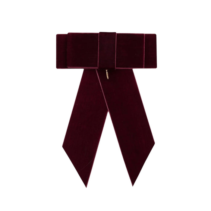 Gala Burgundy Velvet Bow with oversized long ribbon tails and deep burgundy velvet finish