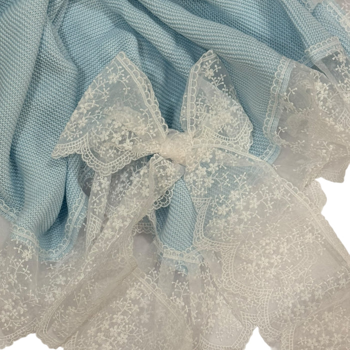 Gloria Light Blue Lace Bow Luxe Knitted Blanket