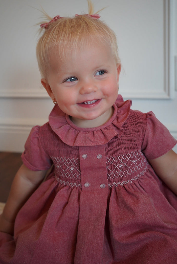 Kattya Red Cranberry Handsmocked Girl Dress