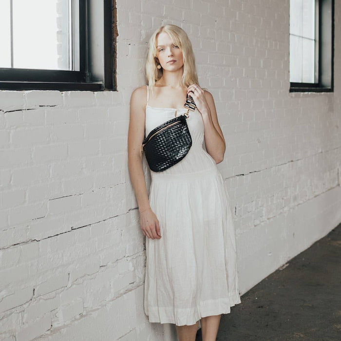 Keara Woven Crossbody Bag - Black