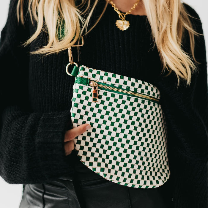Keara Woven Crossbody Bag - Checkered Emerald
