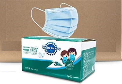 Kids 3 ply disposable face masks box of 50 with blue mask
