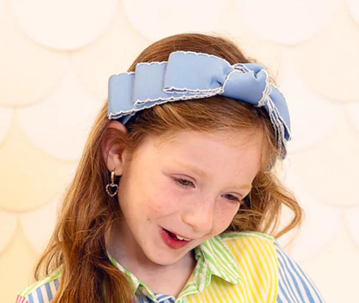 Knotted Blair Bow French Blue Moonstitch Headband