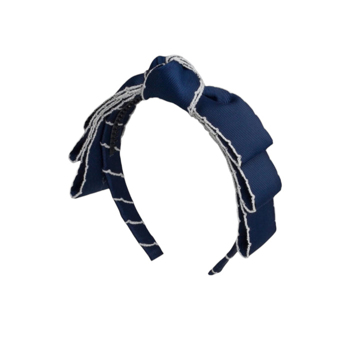 Knotted Blair Bow Navy Moonstitch Headband Wrap
