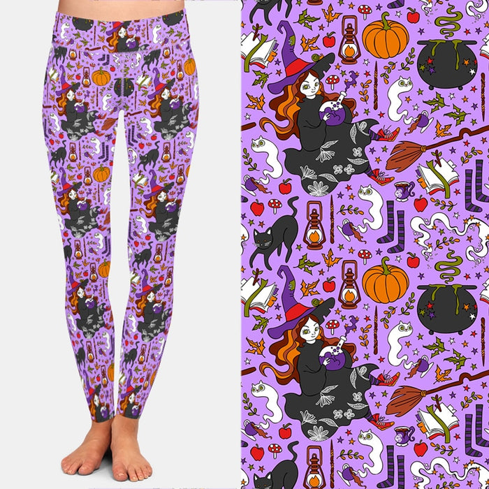 Ladies 3D Halloween Pumpkins, Cauldrons & Witches Printed Leggings