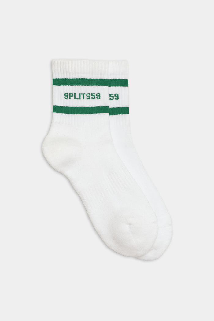 A pair of SPLITS59 Logo Stripe Quarter Socks in White/Arugula.