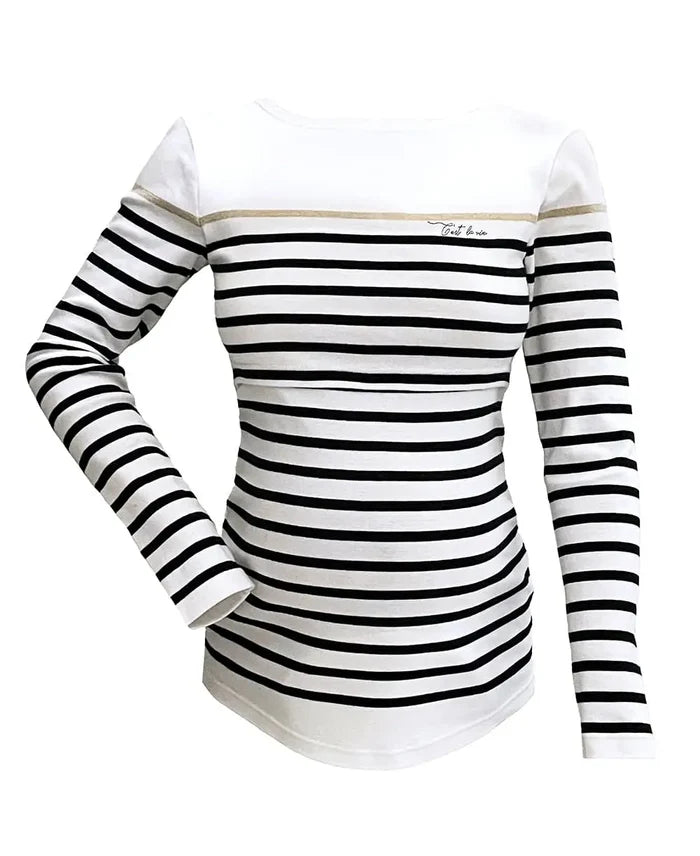 Maternity and nursing Crozon sailor shirt white navy - Top