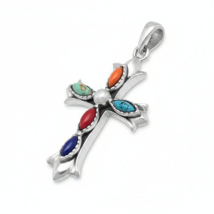 multi stone cross pendant