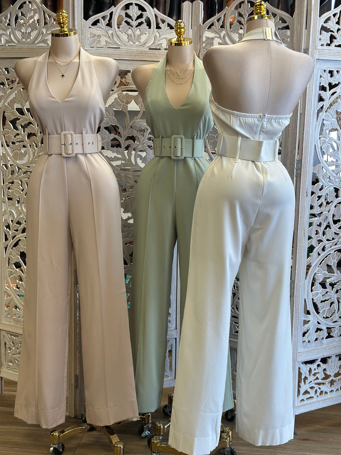 Open Back Belt Pastel Jumpsuit- Not Stretchy, No Estira