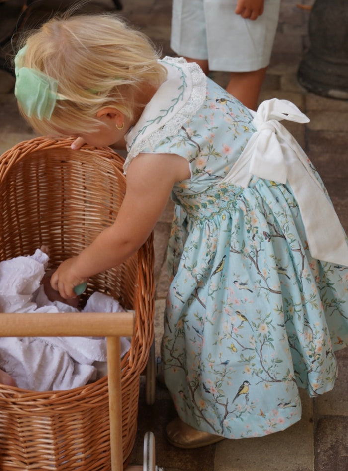 Ramona Birds Blue Handsmocked Sleeveless Dress