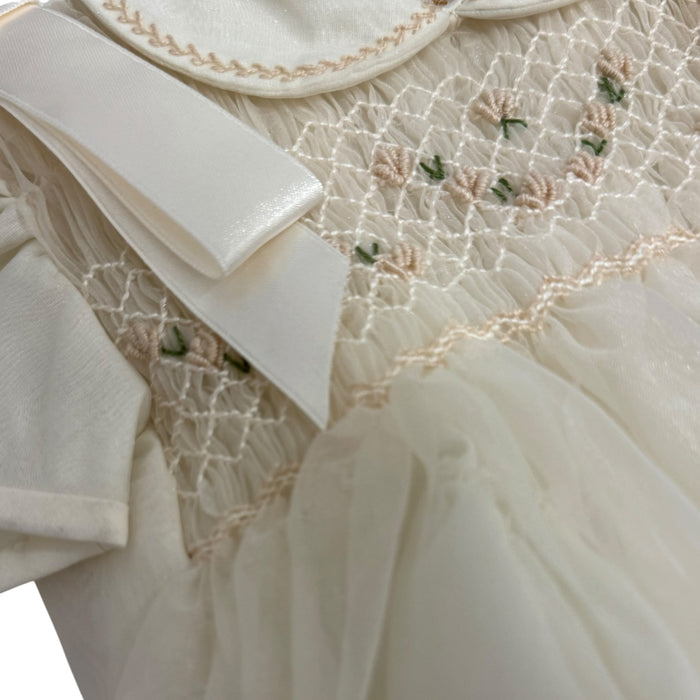 Close-up of rounded collar and embroidered detailing on Richard II Ivory Romper