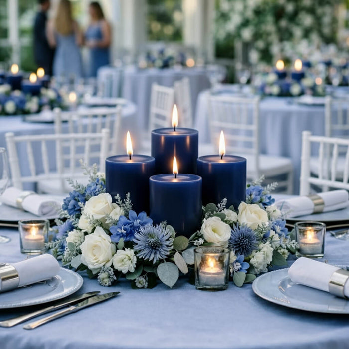 Richland Pillar Candles 3"x3", 3"x6" & 3"x9" Navy Blue Set of 18