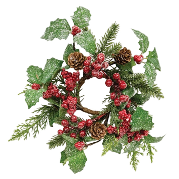 shimmering holly pine ad berries candle ring 2 inch