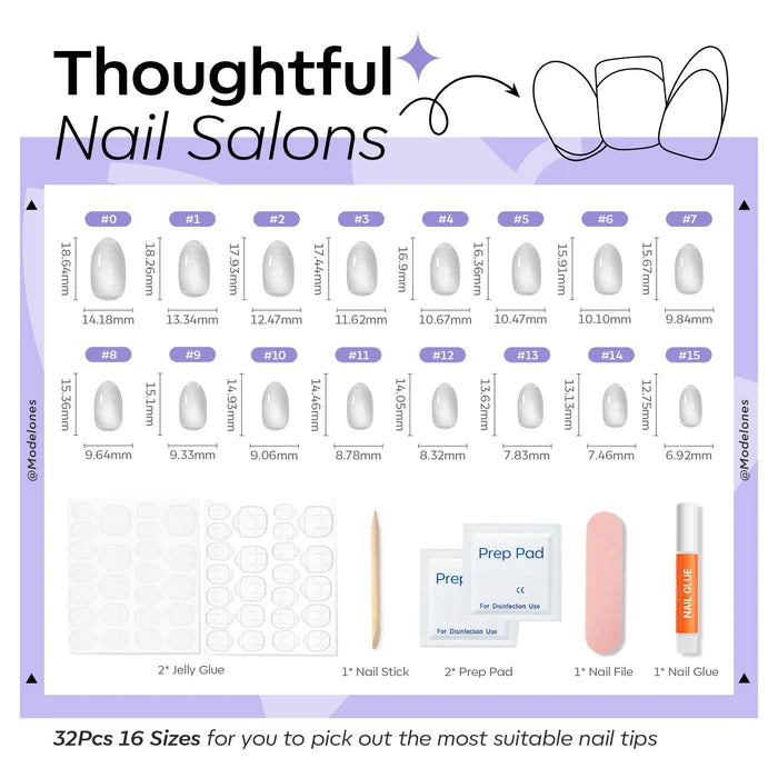 Silver Shimmer press on nails MODELONES #