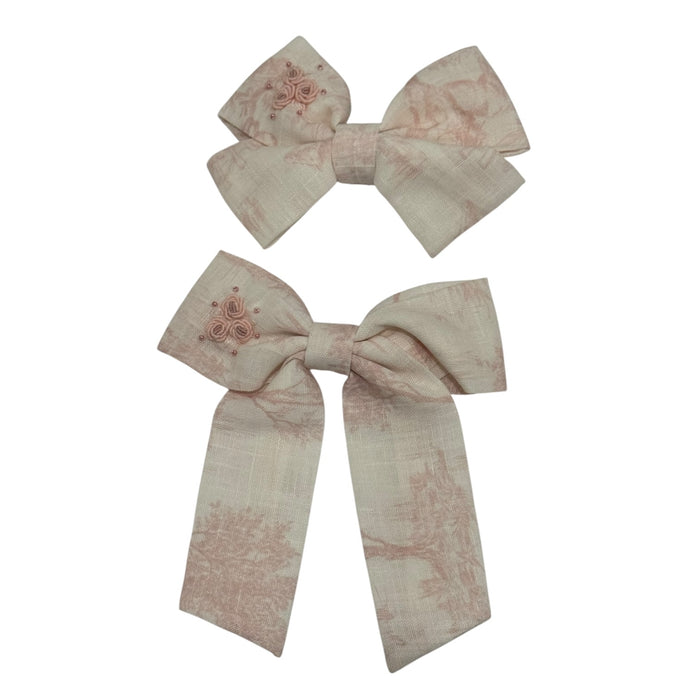 Stephanie Pink Toile Handembroidered Bow