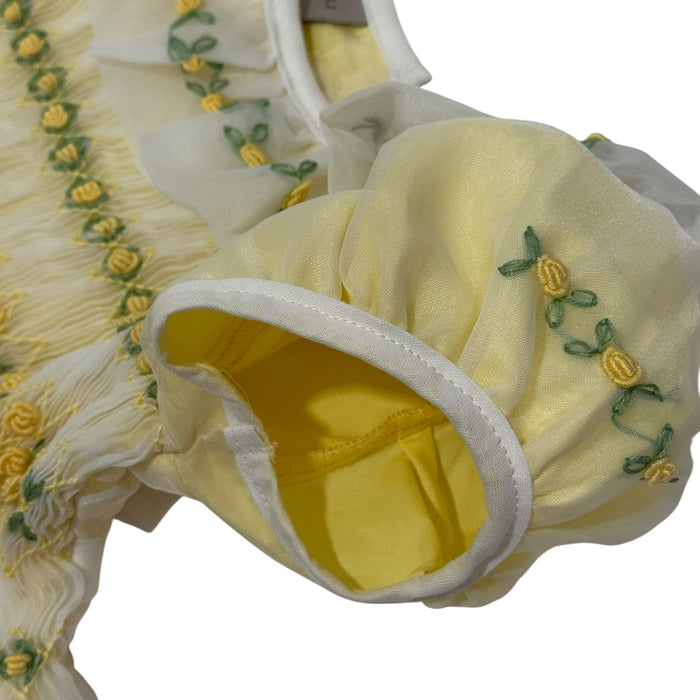 Storybook Yellow Handsmocked and Handembroidered Organza Dress