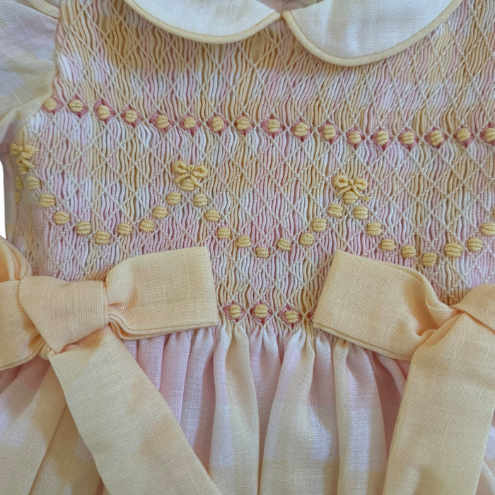 Sunshine Gingham Pink/Yellow Coquette Handsmocked Dress
