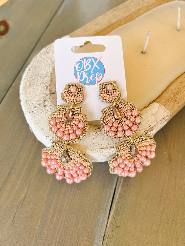 Triple Seashell OBX Prep exclusive Seed Bead Dangle Earrings
