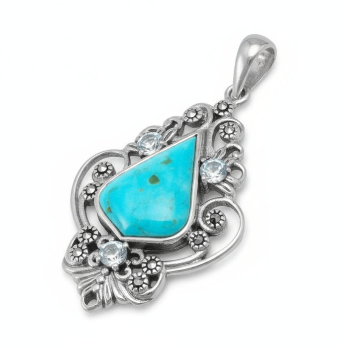 turquoise blue topaz and marcasite pendant