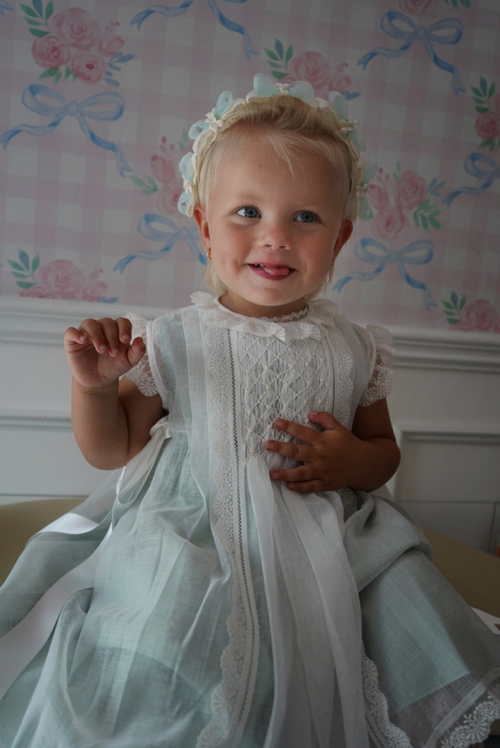 Willow Luxe Green 2-piece Handsmocked Dress