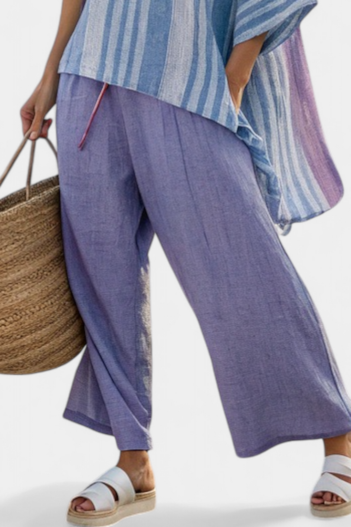 Zellora | Elegant Lavender & Sky Blue Top & Linen Pants