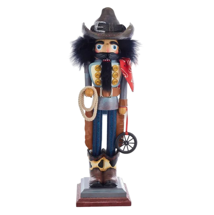 19 inch hollywood cowboy with wagon wheel nutcracker