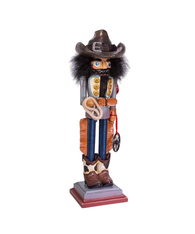 19 inch hollywood cowboy with wagon wheel nutcracker