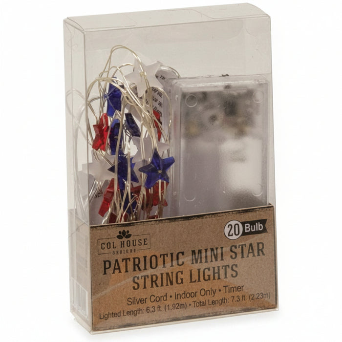 20 ct led patriotic red white and blue stars mini light string
