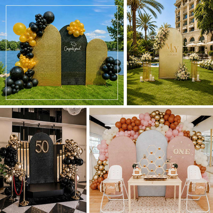 Elegant balloon backdrop designs for graduation, wedding, birthday, and baby shower events