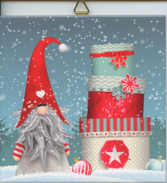 6" Ceramic Tile, Gnome with Gifts