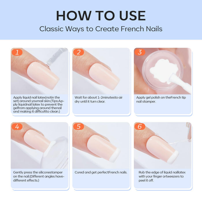 6Pcs French Manicure Nail Stamper Kit Nail Tools MODELONES #