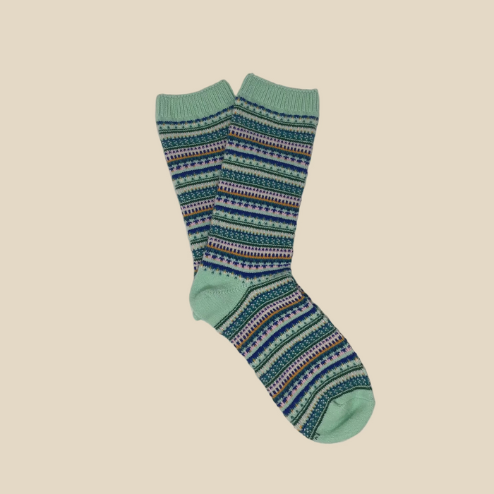 Mint Stripe Boho Crew Socks