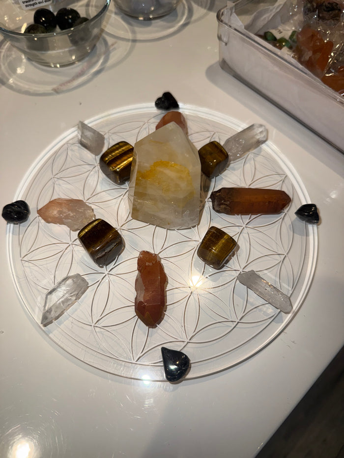 Radiant Purpose Grid
A Flower of Life Crystal Grid for Healing, Confidence & Inspired Action