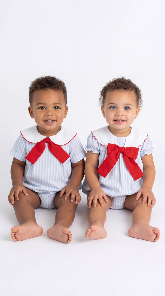 Alessa Girl Blue and Red Sailor Romper