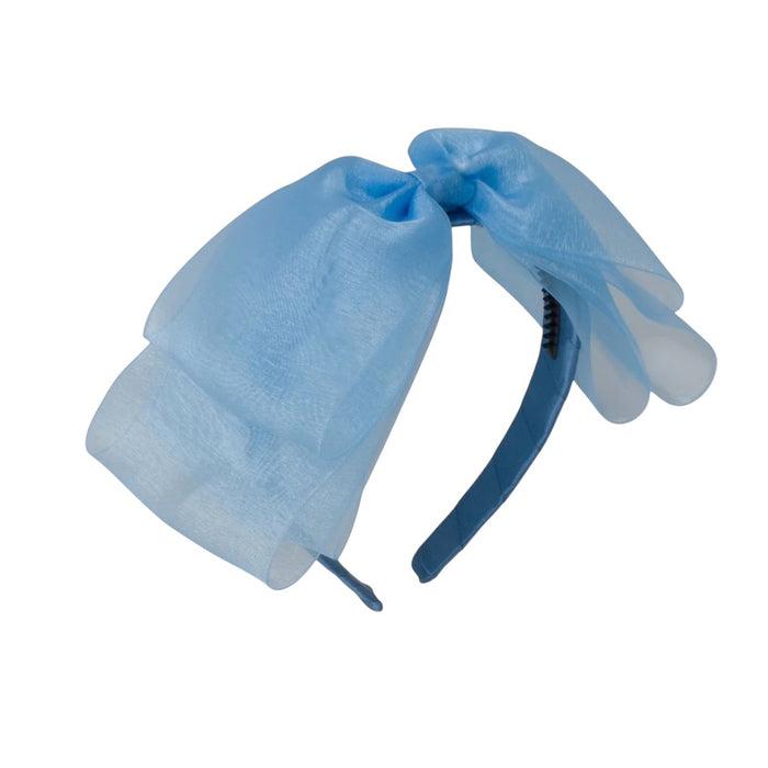 Allie Bow Copen Blue White Organza Headband